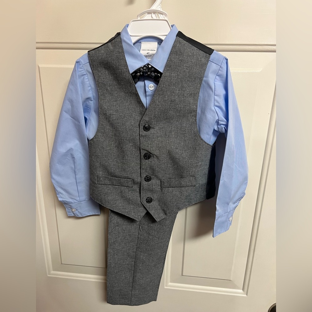 Van Heusen Grey Vest and Pants Set with Light Blue Shirt and Bow Tie